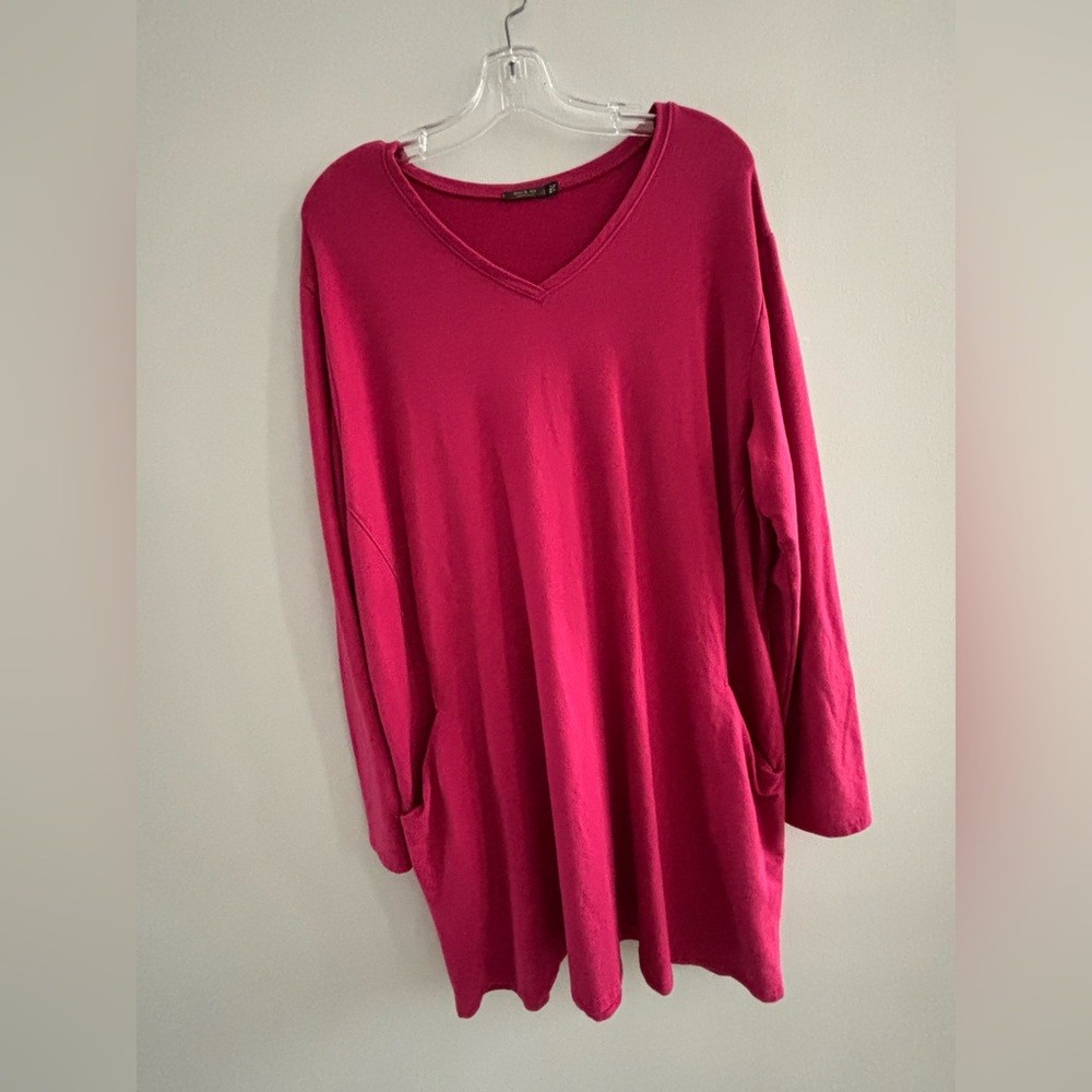 Jexy and Jax Women’s Pink V-Neck Long Sleeve Tunic Dress Stretchy Size XXL Comfy